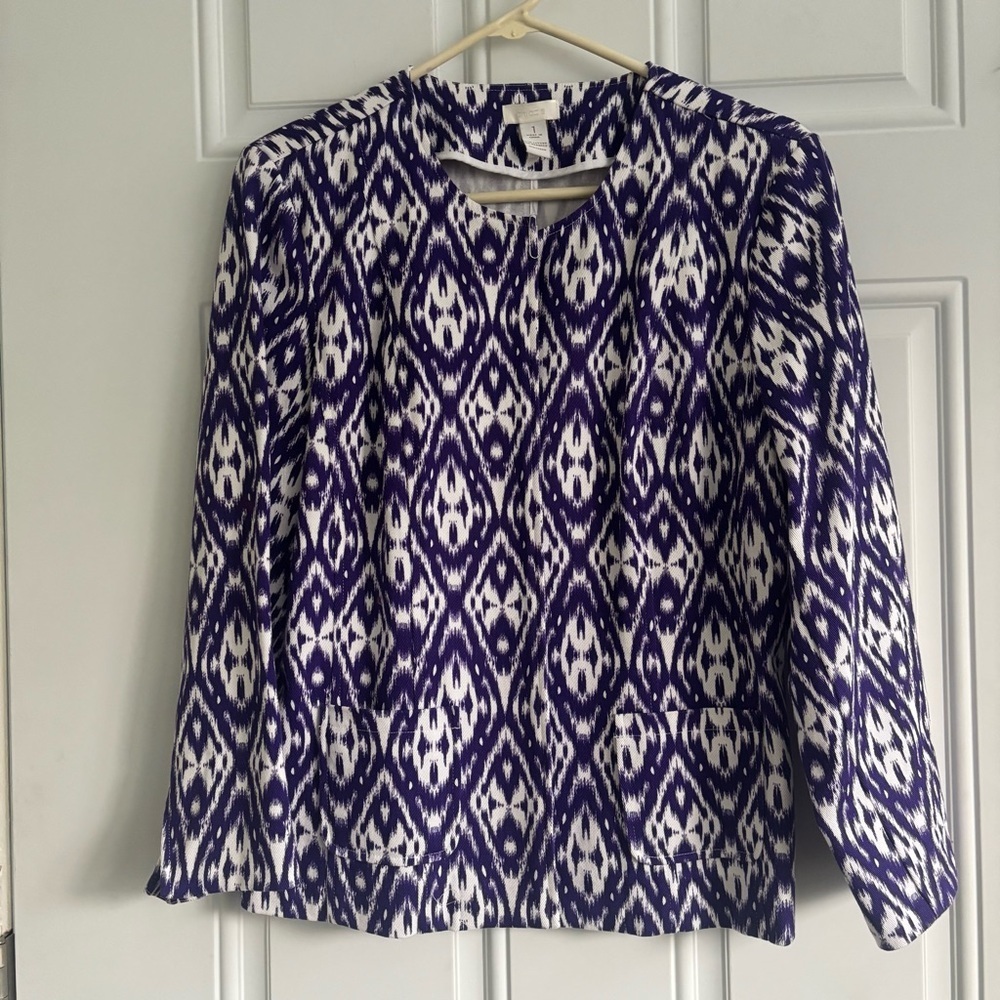 ❤️2/$15or3/$21❤️Chico Stylish Purple/White Patterned Open Jacket, Size Small 4